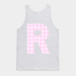 Pink Letter R in Plaid Pattern Background. Tank Top